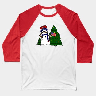 American Patriotic Christmas Snowman Baseball T-Shirt